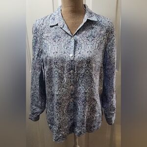 J. Jill 100% Linen Paisley Button-Up Blouse Size S